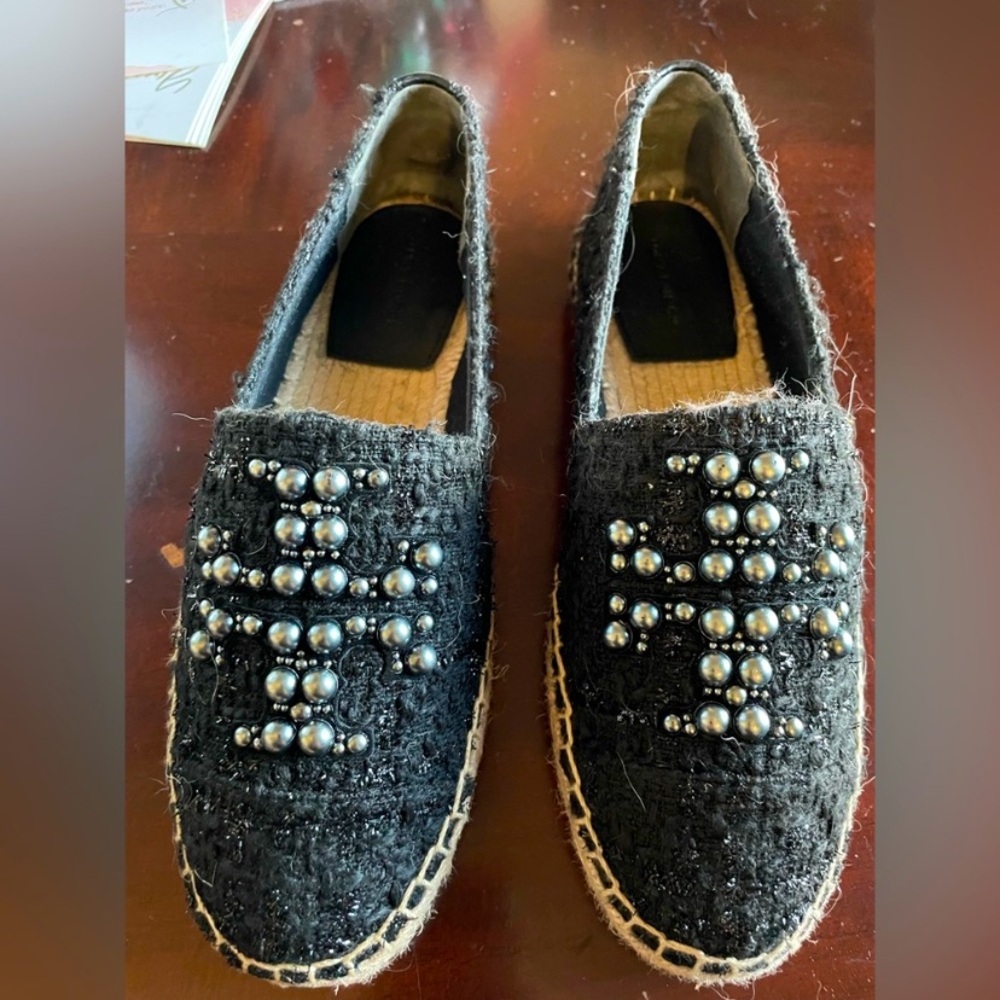 Tory Burch Tweed Espadrille Pearl Logo